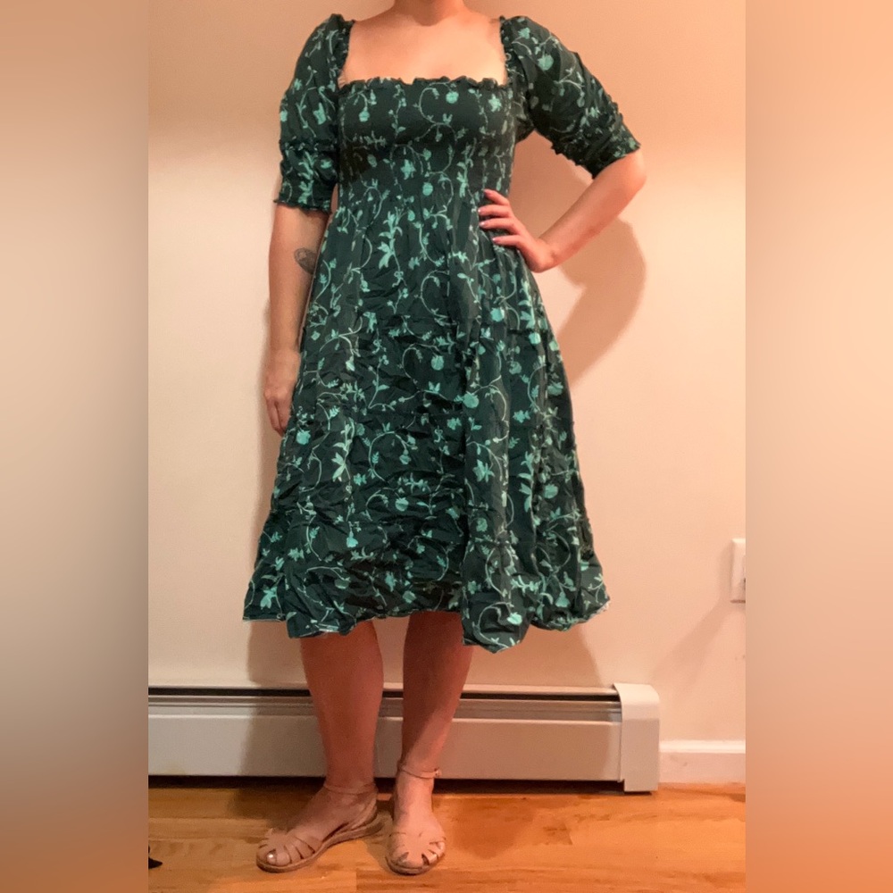 Hill house home fit and flare green floral print dress